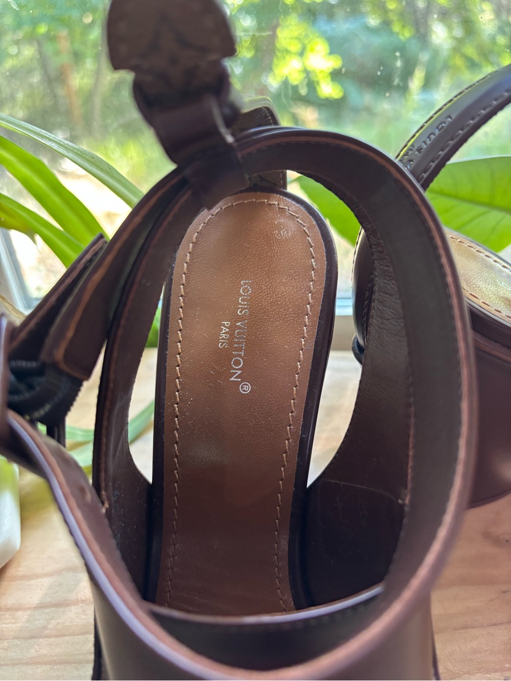 Louis Vuitton Brown Leather Platform Ankle-Strap Sandals - Picture 3 of 9